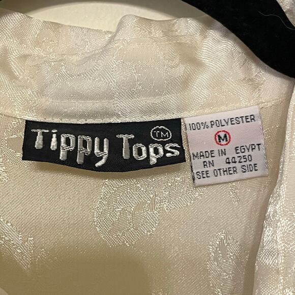 Vintage XL 1990s long sleeve floral blouse button up metallic yellow AOP rose - Picture 4 of 7